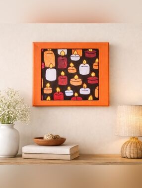 Handpainted Candle Canvas Art 8x10 Bright Orange Wall Decor Acrylic Art